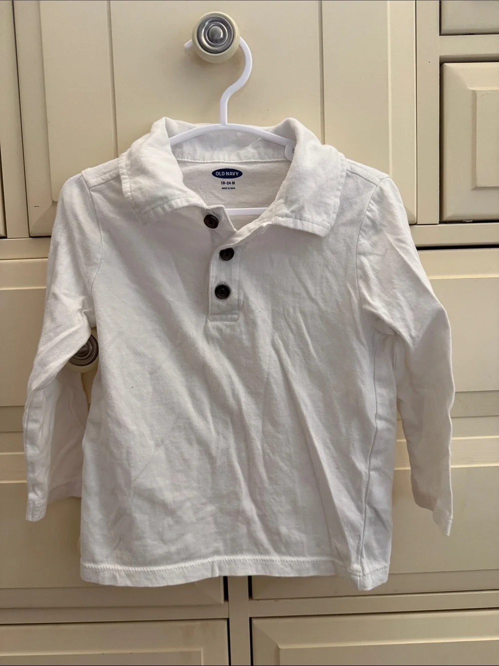 Old Navy White Long-Sleeve Polo Shirt with Dark Buttons - Kids